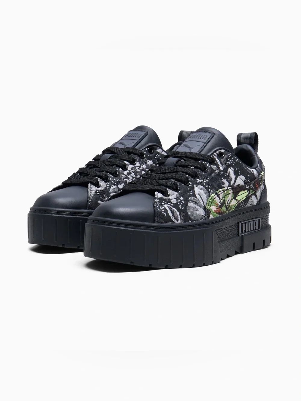 Puma Mayze Dark Floral Platform Sneakers Black/Silver Women's Size 10